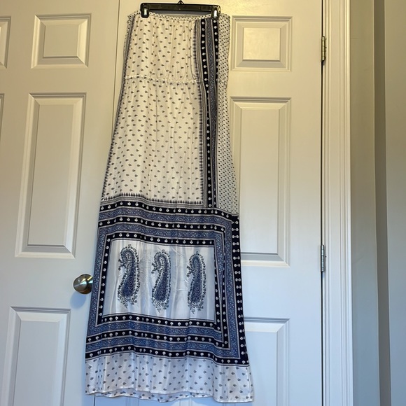 Calypso St. Barth Blue and White Ruched Tie Front Maxi Dress - Picture 3 of 6